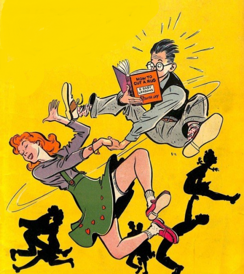 1940s-comic-reading while dance lessons music listening