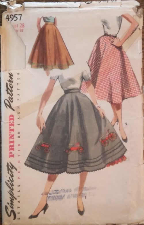 1950s vintage sewing pattern skirt