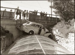 1940s car crash off bridge
