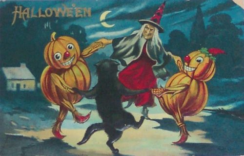 pumpkin dance vintage card spooky swing dance